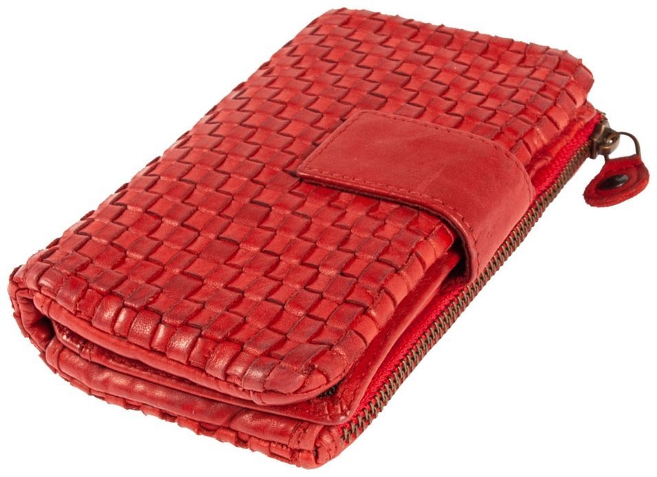 Женский винтажный кошелек из плетеной кожи на кнопке Ashwood D83 красного цвета 95437 фото №9 Женский винтажный кошелек из плетеной кожи на кнопке Ashwood D83 красного цвета 95437 modnotak фото №9