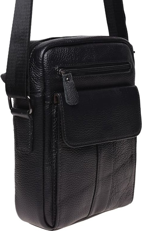 Чоловіча шкіряна сумка-планшет чорного забарвлення на блискавковій застібці Borsa Leather (21327)