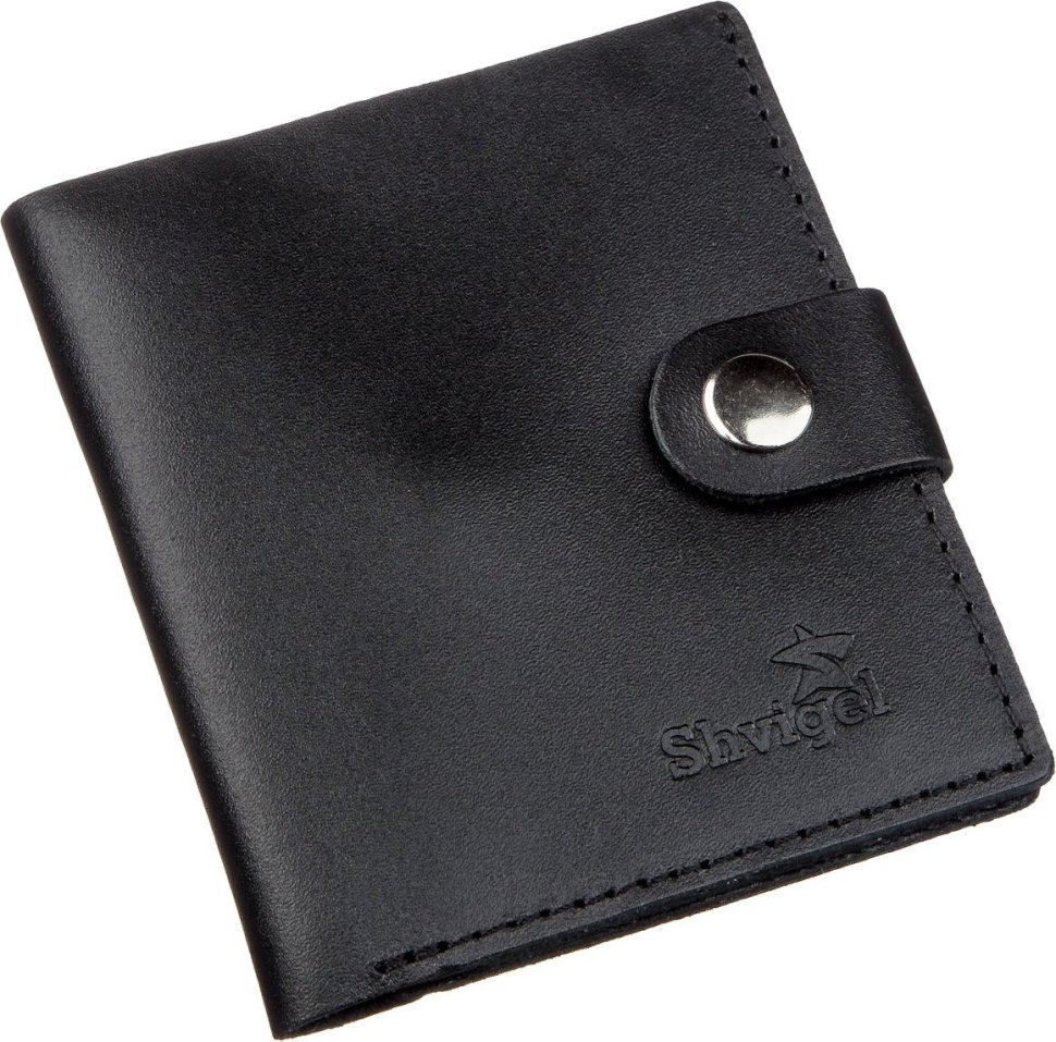 Чоловічий портмоне з натуральної шкіри класичного чорного кольору з монетницею SHVIGEL (2416221)