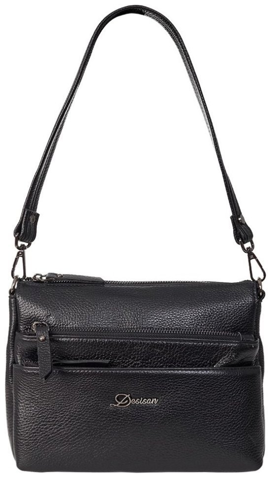 Женская сумка из кожи флотар с 2-мя смеными ремнями Desisan 106937 черного цвета modnotak фото №1