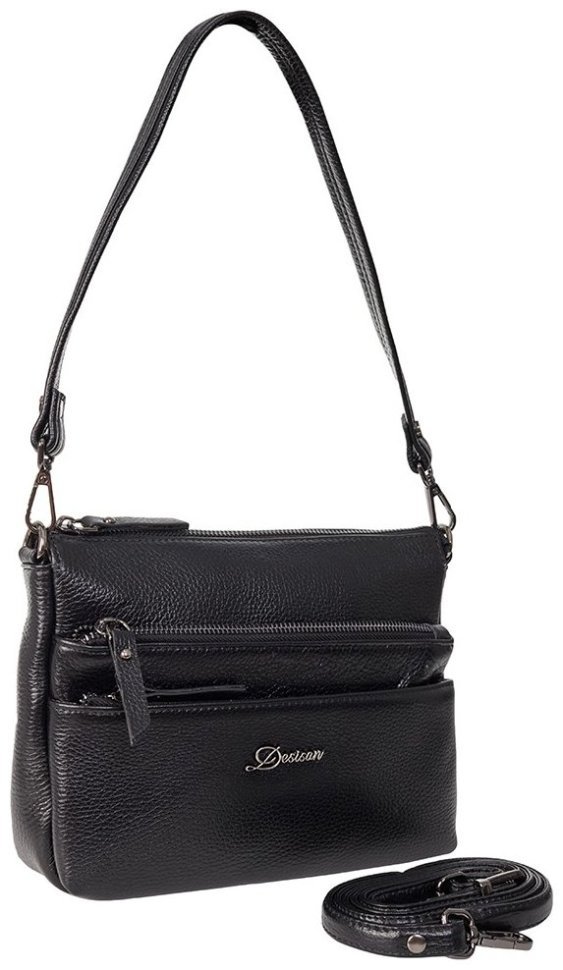 Женская сумка из кожи флотар с 2-мя смеными ремнями Desisan 106937 черного цвета modnotak фото №4