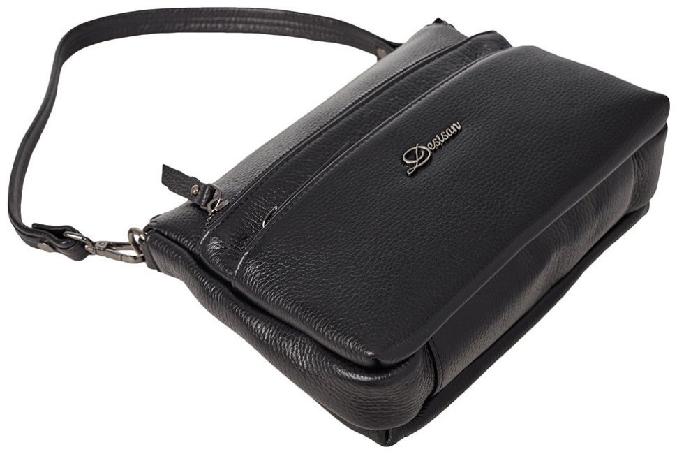 Женская сумка из кожи флотар с 2-мя смеными ремнями Desisan 106937 черного цвета modnotak фото №5