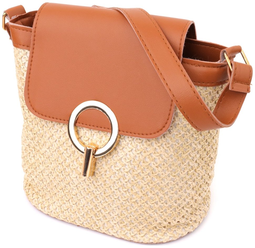 Повседневная летняя женская сумка из качественного текстиля через плечо Vintage коричневого цвета 96937 modnotak фото №1