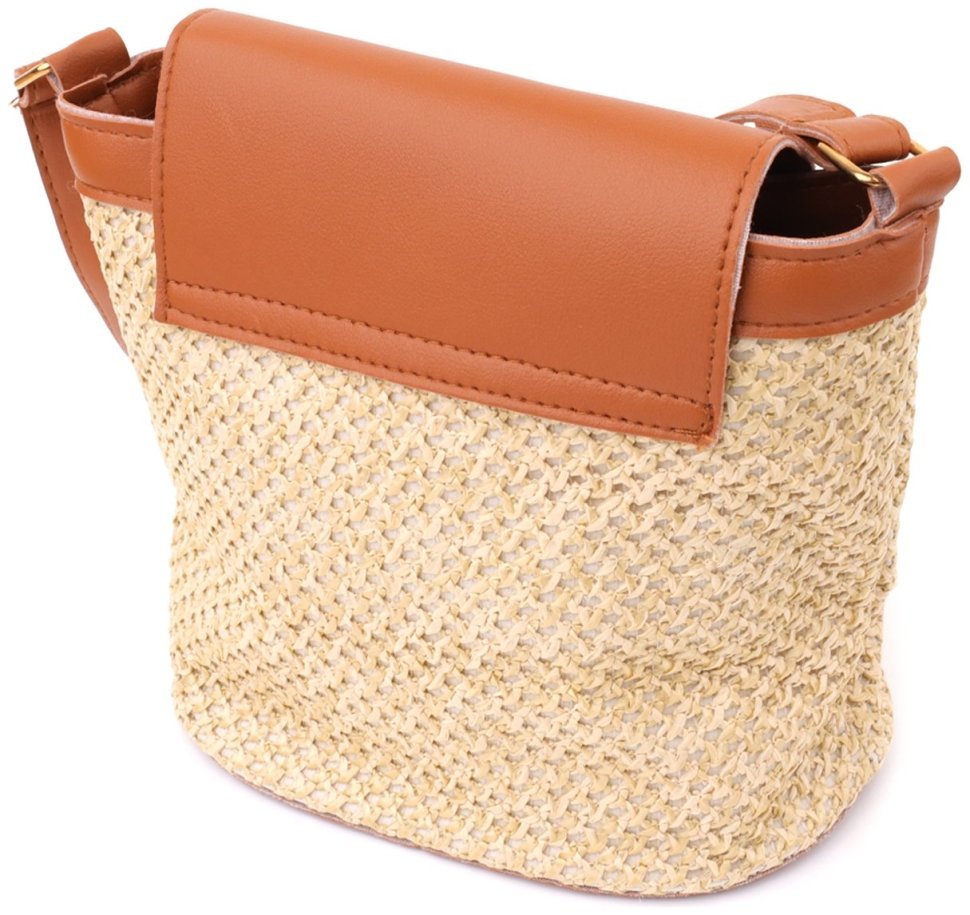 Повседневная летняя женская сумка из качественного текстиля через плечо Vintage коричневого цвета 96937 modnotak фото №2