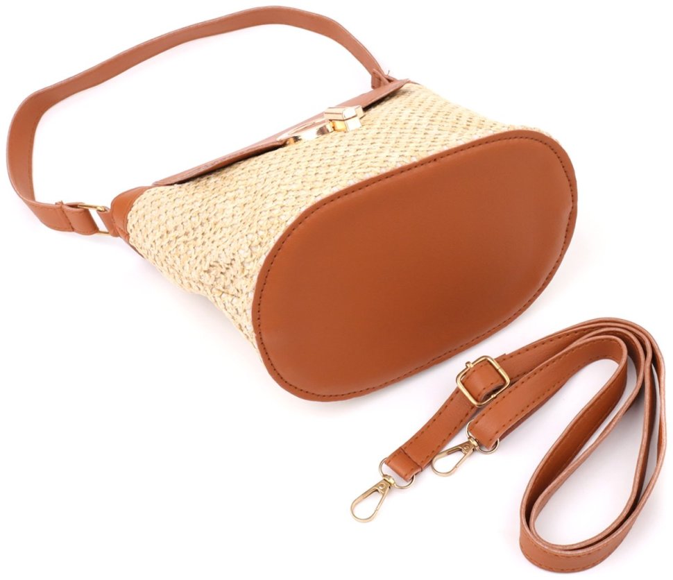 Повседневная летняя женская сумка из качественного текстиля через плечо Vintage коричневого цвета 96937 modnotak фото №3