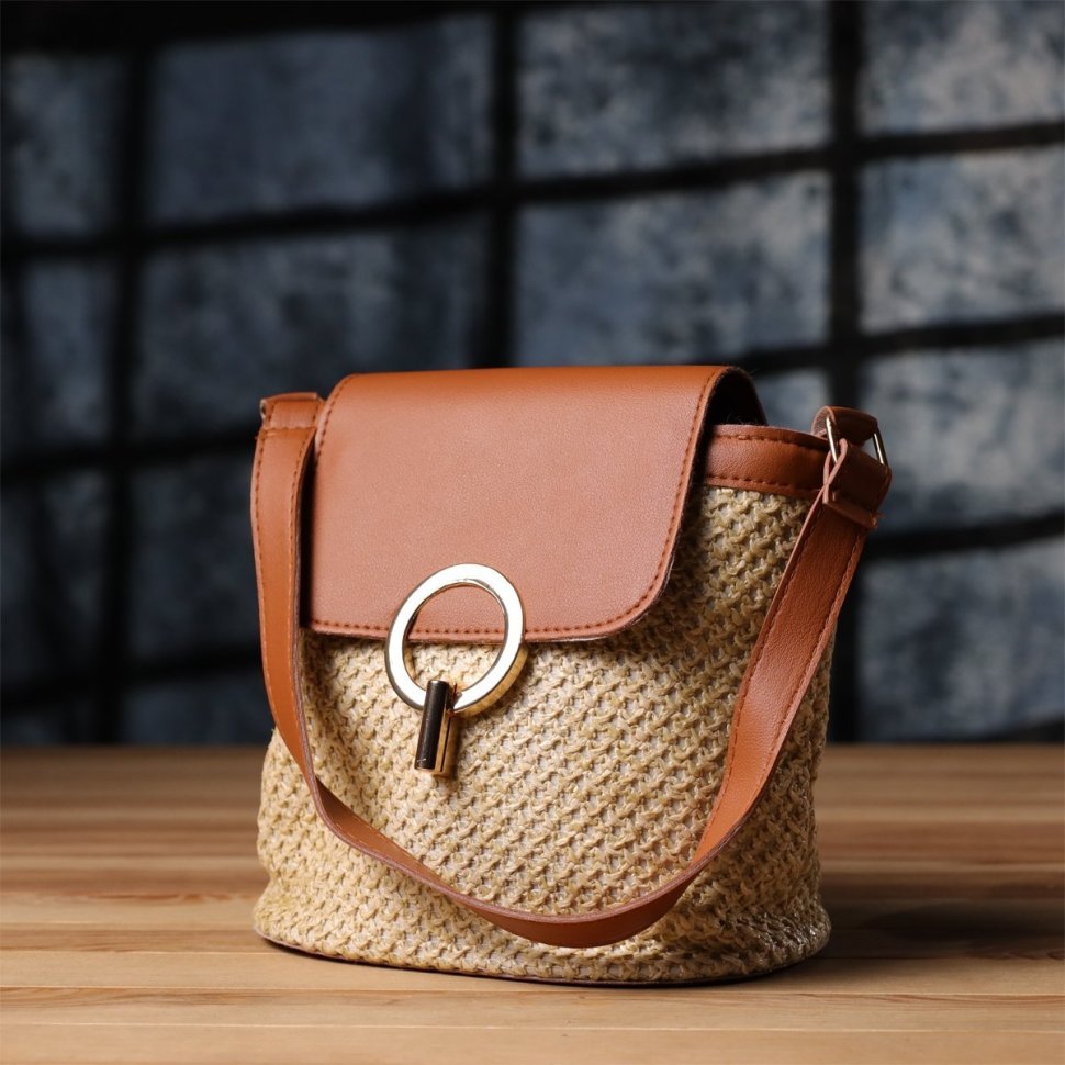 Повседневная летняя женская сумка из качественного текстиля через плечо Vintage коричневого цвета 96937 modnotak фото №5