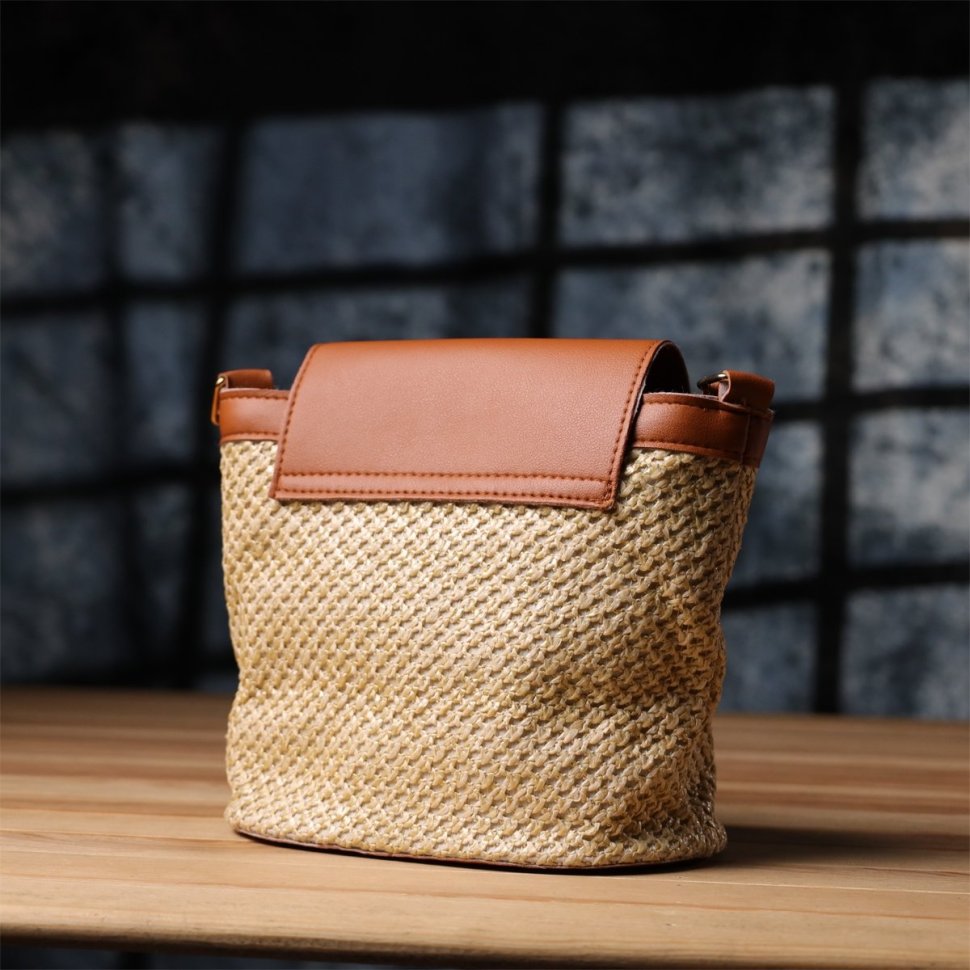 Повседневная летняя женская сумка из качественного текстиля через плечо Vintage коричневого цвета 96937 modnotak фото №6