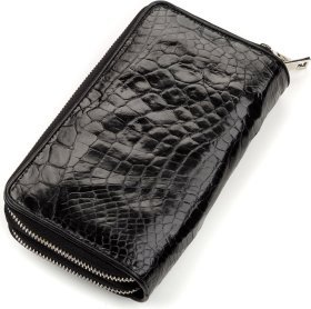 Мужской кошелек- клатч из черной кожи крокодила на застежке CROCODILE LEATHER (024-18174)