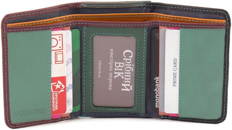 Різнобарвний жіночий гаманець із натуральної шкіри компактного розміру ST Leather 1767237