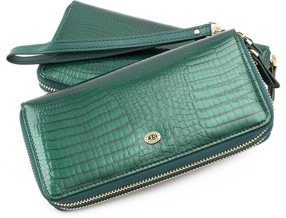 Зелений гаманець великого розміру на дві блискавки ST Leather (16315)