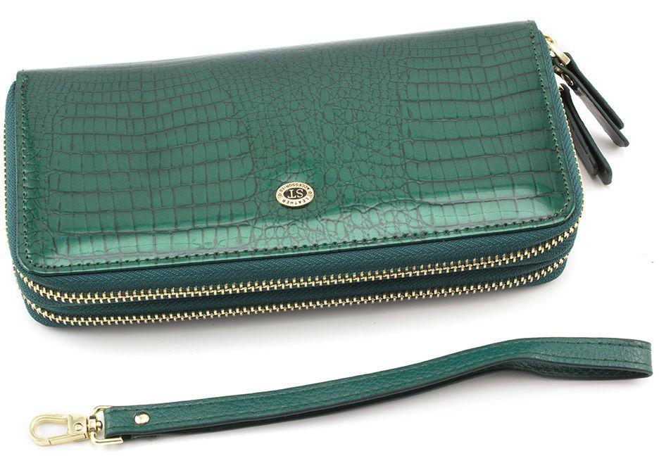 Зеленый кошелек большого размера на две молнии ST Leather (16315)