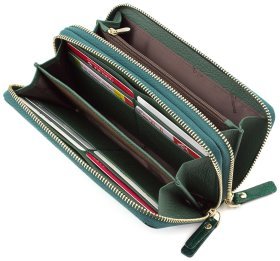 Зеленый кошелек большого размера на две молнии ST Leather (16315)
