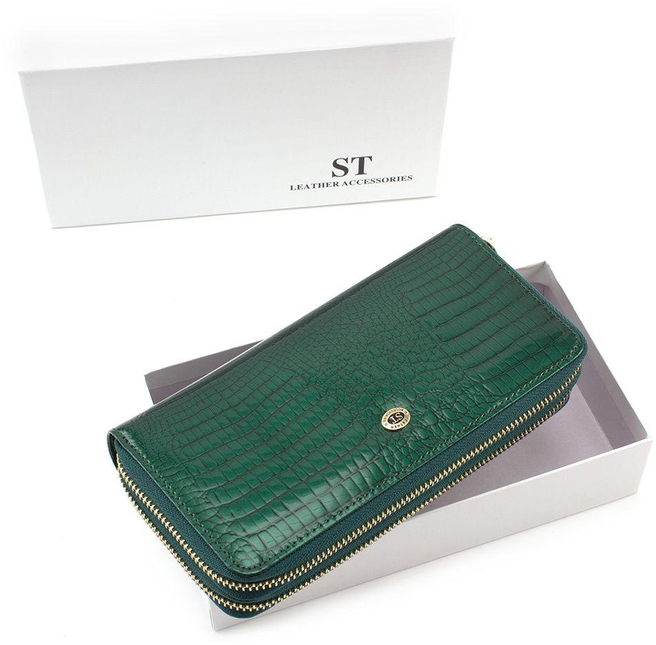 Зелений гаманець великого розміру на дві блискавки ST Leather (16315)