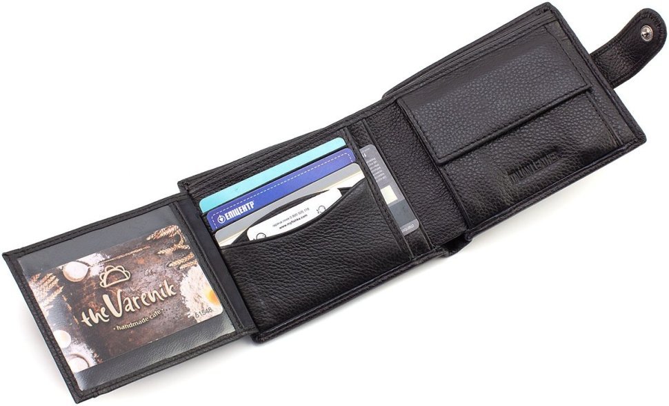 Чоловічий портмоне із фактурної натуральної шкіри чорного кольору на кнопці ST Leather 1767437