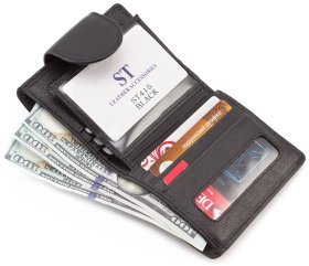 Черный маленький кошелек с фиксацией на кнопку ST Leather (16380)