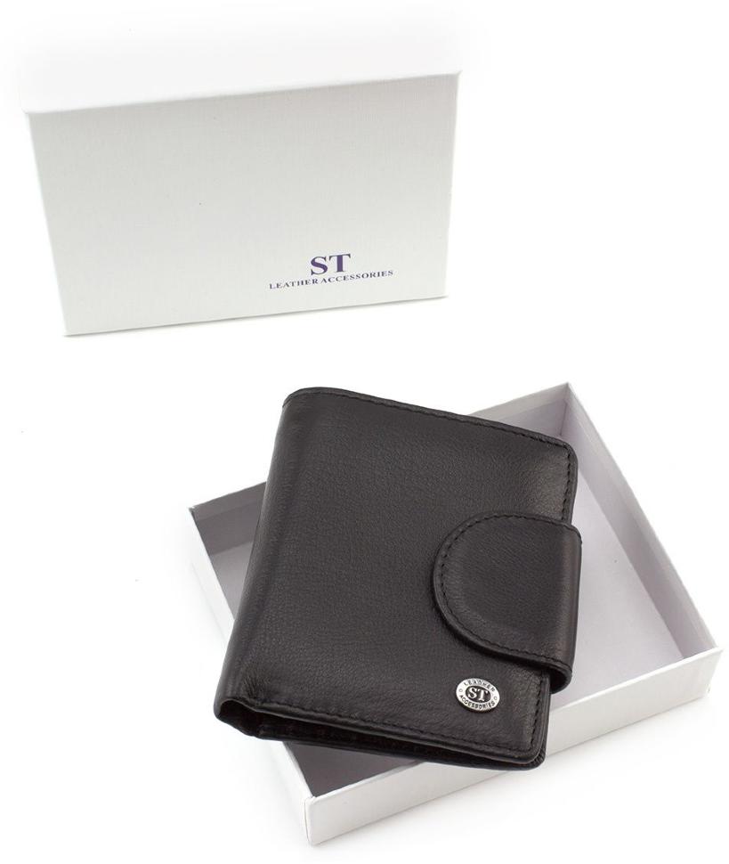 Черный маленький кошелек с фиксацией на кнопку ST Leather (16380)
