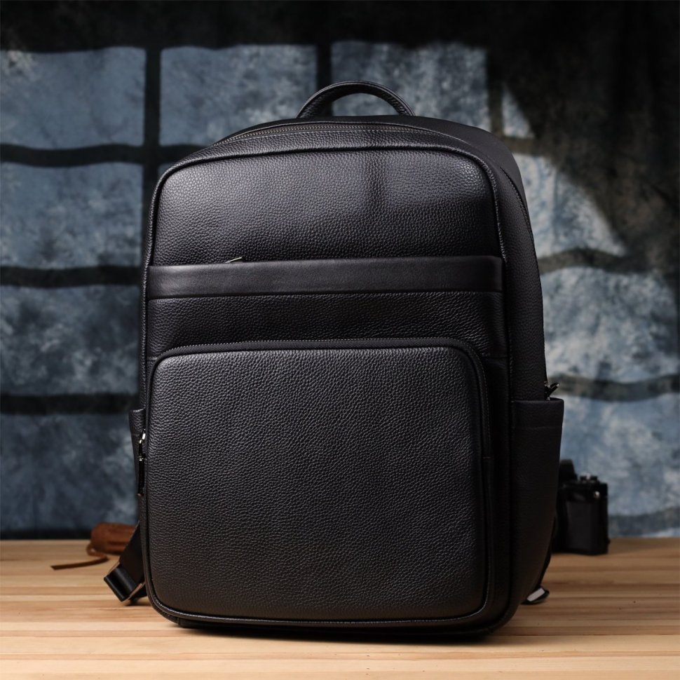 Городской качественный мужской рюкзак из фактурной кожи черного цвета для ноутбука до 15" Vintage 97837 фото №10 Городской качественный мужской рюкзак из фактурной кожи черного цвета для ноутбука до 15" Vintage 97837 modnotak фото №10