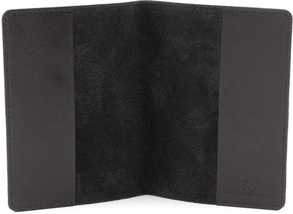 Черная обложка для паспорта из гладкой кожи с рисунком ST Leather (16599)