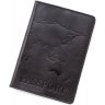 Чорна обкладинка для паспорта з гладкої шкіри з малюнком ST Leather (16599) - 1