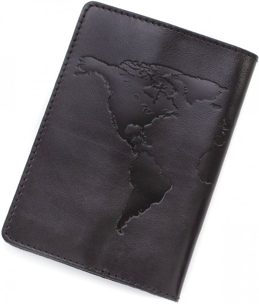 Чорна обкладинка для паспорта з гладкої шкіри з малюнком ST Leather (16599)