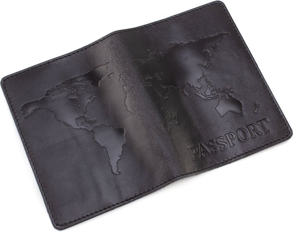 Черная обложка для паспорта из гладкой кожи с рисунком ST Leather (16599)