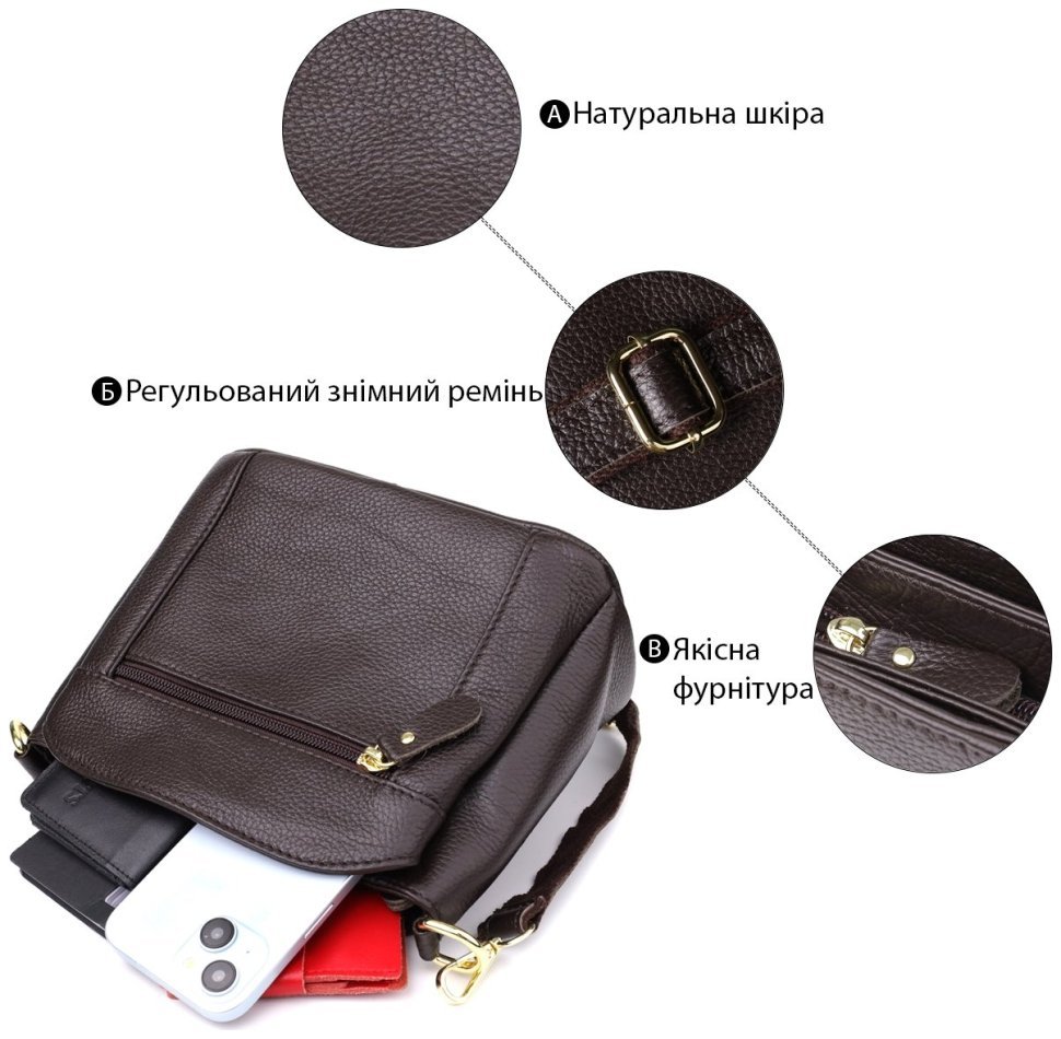 Міська жіноча сумка з натуральної шкіри з плечовим ременем Vintage 98137 коричневого кольору фото №4 Міська жіноча сумка з натуральної шкіри з плечовим ременем Vintage 98137 коричневого кольору modnotak фото №4