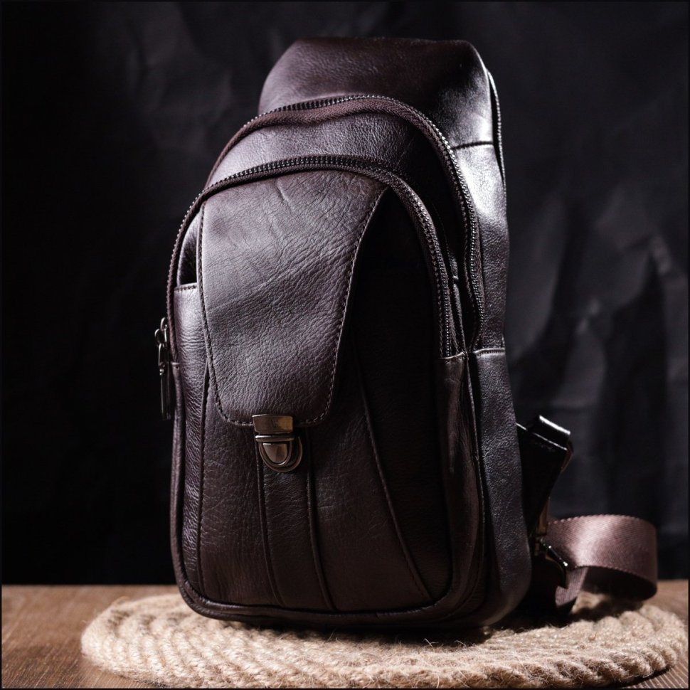 Коричневая мужская сумка-слинг через плечо из натуральной кожи Vintage 2421306