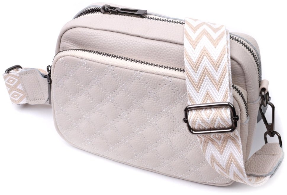 Женская кожаная сумка с ромбовидной прострочкой Vintage 2422633 Белая modnotak фото №1