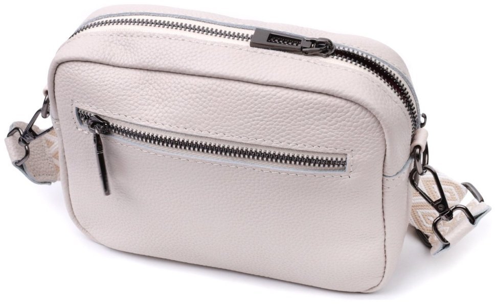 Женская кожаная сумка с ромбовидной прострочкой Vintage 2422633 Белая modnotak фото №2