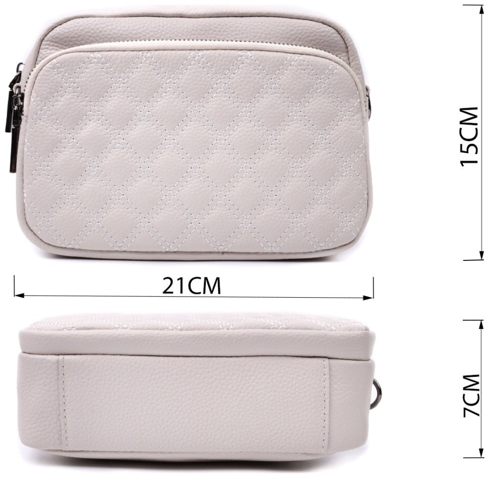 Женская кожаная сумка с ромбовидной прострочкой Vintage 2422633 Белая modnotak фото №3