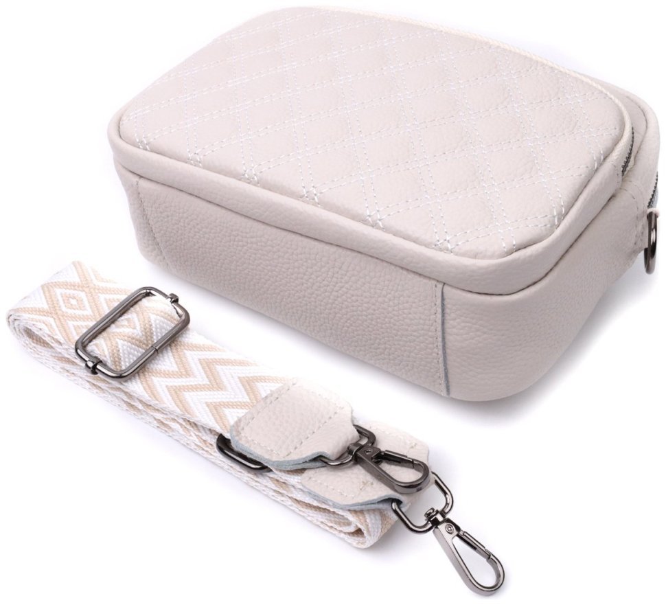 Женская кожаная сумка с ромбовидной прострочкой Vintage 2422633 Белая modnotak фото №7