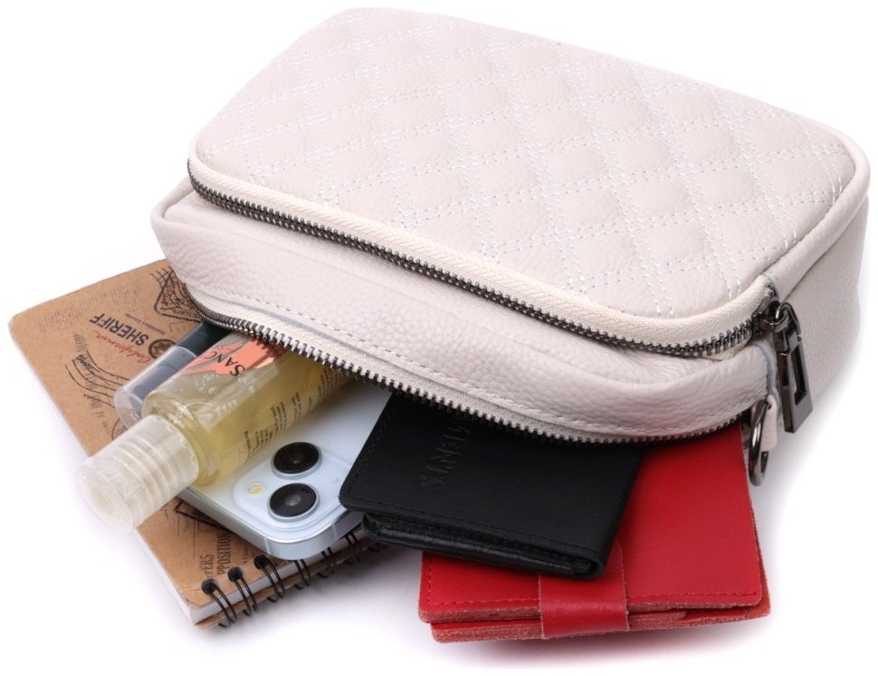 Женская кожаная сумка с ромбовидной прострочкой Vintage 2422633 Белая modnotak фото №10