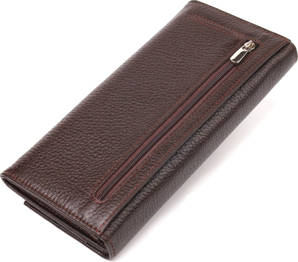 Великий жіночий гаманець із натуральної шкіри коричневого кольору з клапаном CANPELLINI (2421629)