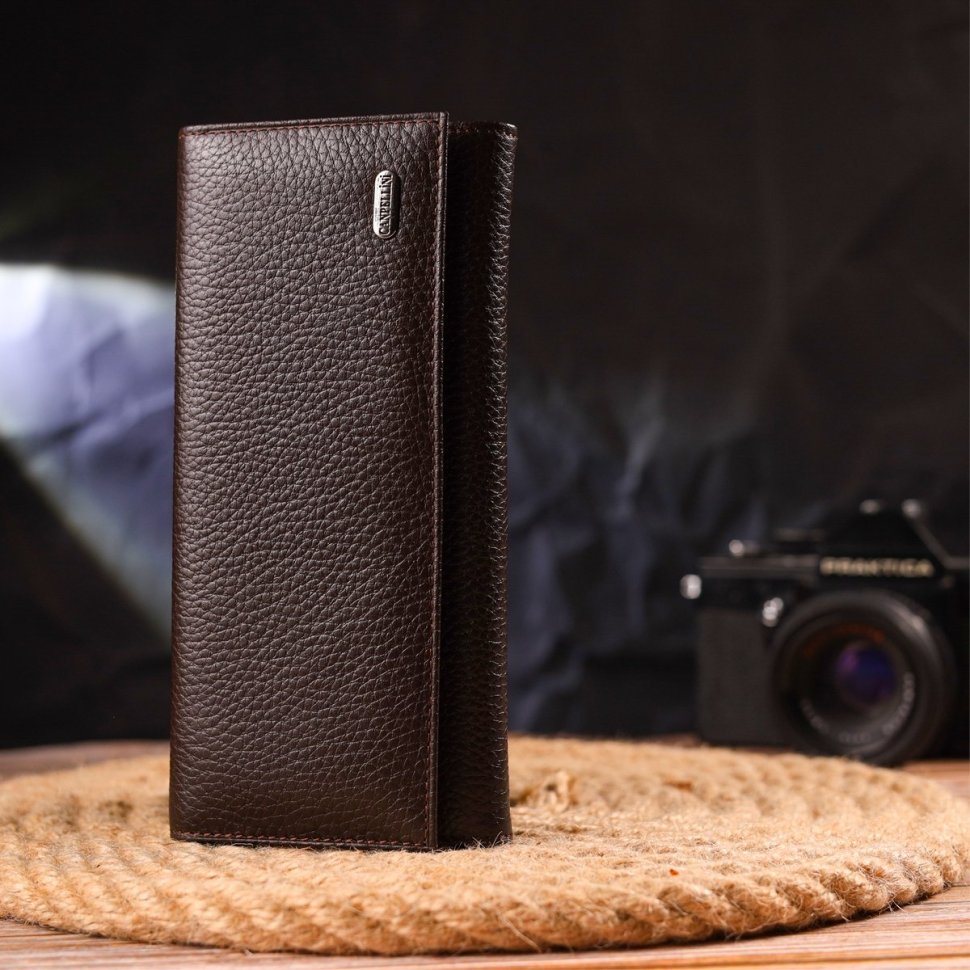 Великий жіночий гаманець із натуральної шкіри коричневого кольору з клапаном CANPELLINI (2421629)