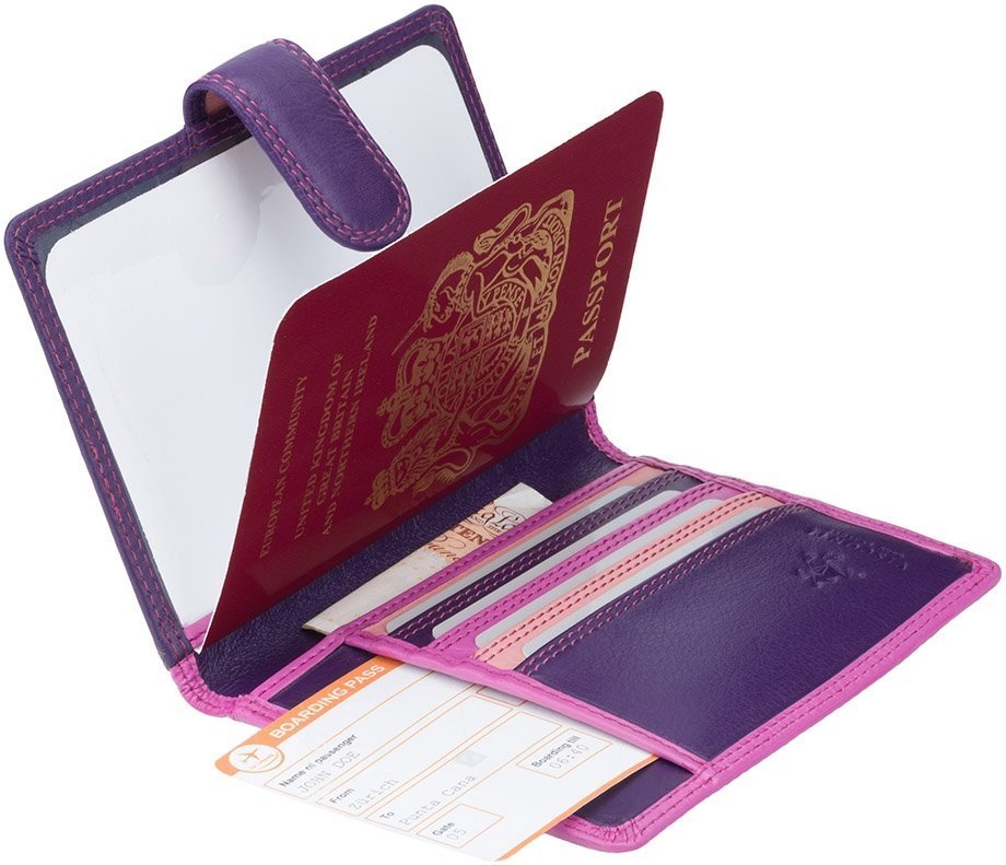 Рожево-фіолетова обкладинка для паспорта з натуральної шкіри на кнопці Visconti Sumba 68837