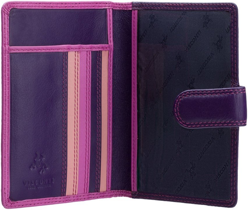 Розово-фиолетовая обложка для паспорта из натуральной кожи на кнопке Visconti Sumba 68837