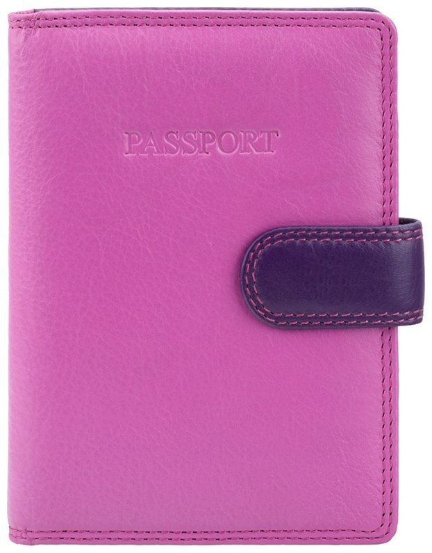 Розово-фиолетовая обложка для паспорта из натуральной кожи на кнопке Visconti Sumba 68837