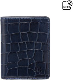 Мініатюрне чоловіче портмоне з натуральної шкіри під крокодила у синьому кольорі Visconti Caiman 69037