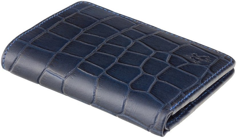 Миниатюрное мужское портмоне из натуральной кожи под крокодила в синем цвете Visconti Caiman 69037