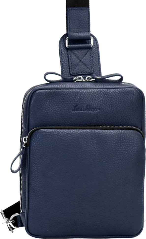 Чоловіча сумка-слінг з натуральної шкіри темно-синього кольору Issa Hara (27101)