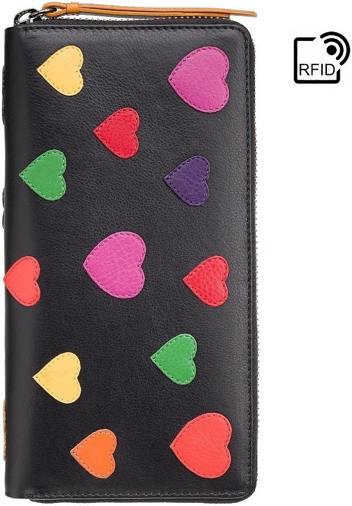 Женский мультицветной кошелек из натуральной кожи с сердечками и RFID-защитой Visconti 69137