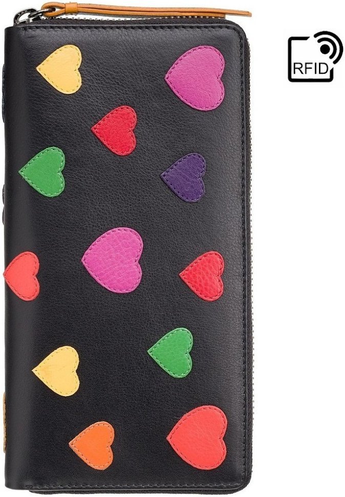 Жіночий мультикольоровий гаманець з натуральної шкіри з сердечками та RFID-захистом Visconti 69137