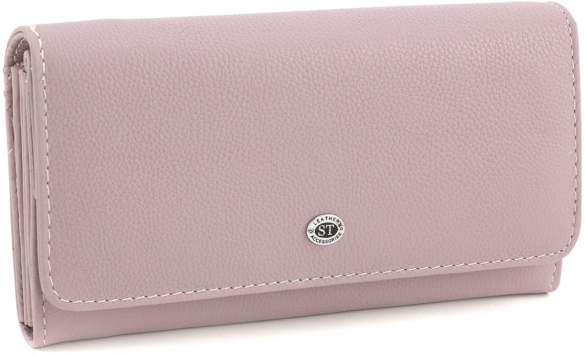 Темно-рожевий жіночий гаманець зі шкіри флотар під багато купюр ST Leather (15404)