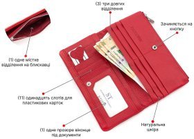 Яркий женский купюрник красного цвета из натуральной кожи флотар ST Leather (15366)