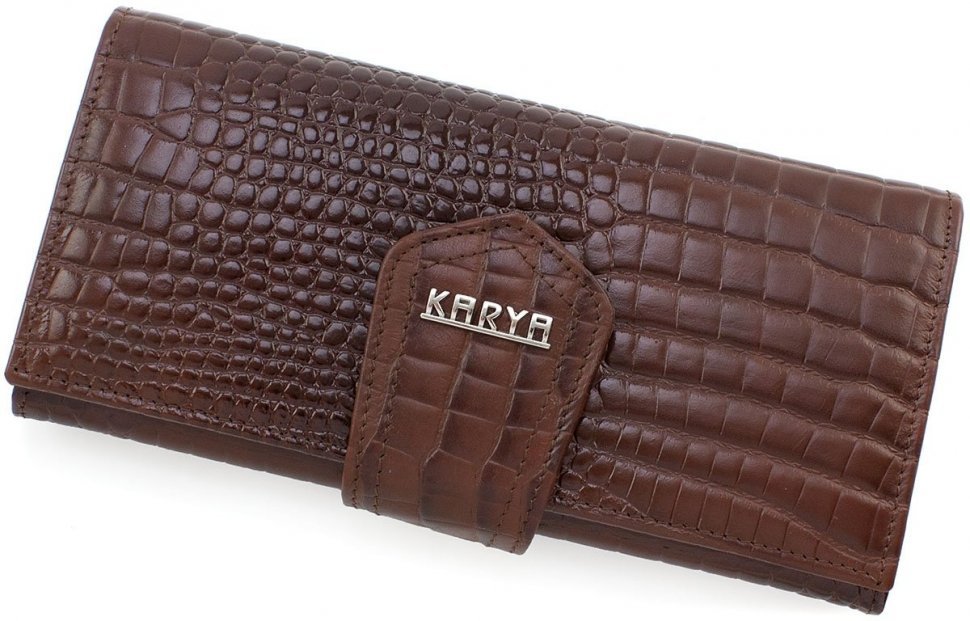 Коричневий жіночий гаманець з натуральної шкіри з фактурою під змію KARYA (15508)