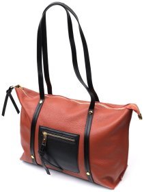 Велика коричнева жіноча сумка з натуральної шкіри з довгими ручками Vintage 2422301