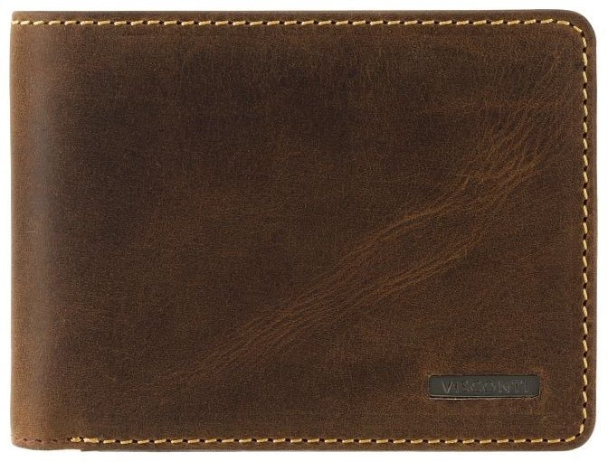 Мужское коричневое портмоне из натуральной кожи с эффектом под старину без монетницы Visconti Aldo 70738