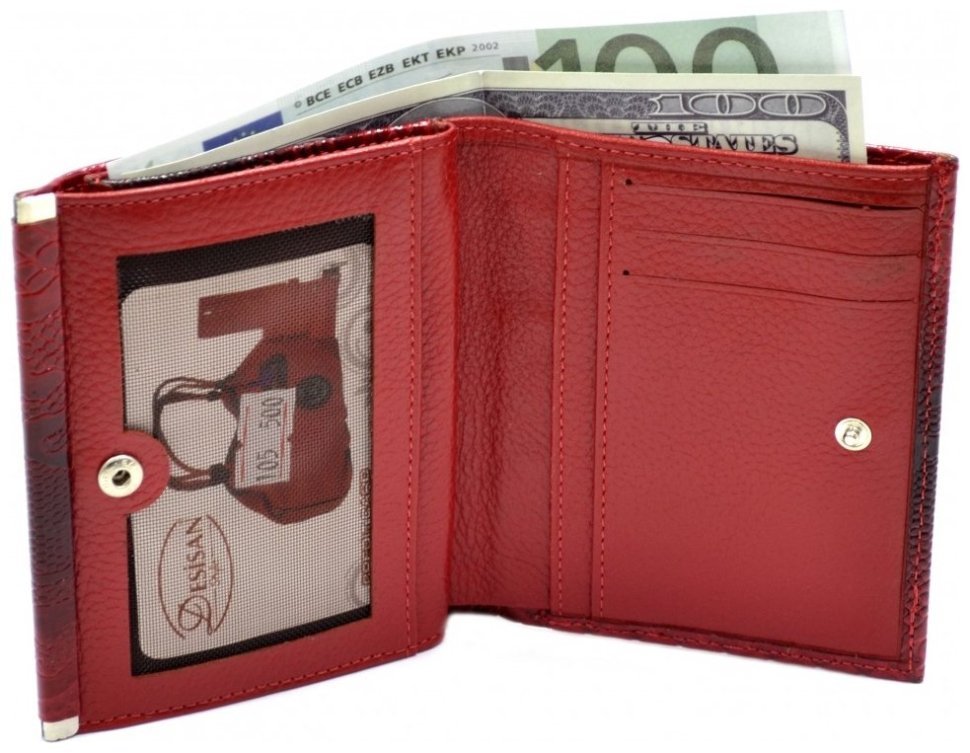 Маленький жіночий гаманець з лакованої шкіри під змію у червоному кольорі Desisan 80738 modnotak фото №4