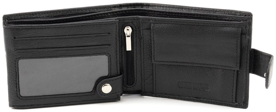 Мужское кожаное портмоне с дополнительным внутренним блоком на кнопке ST Leather 90838 черного цвета modnotak фото №2