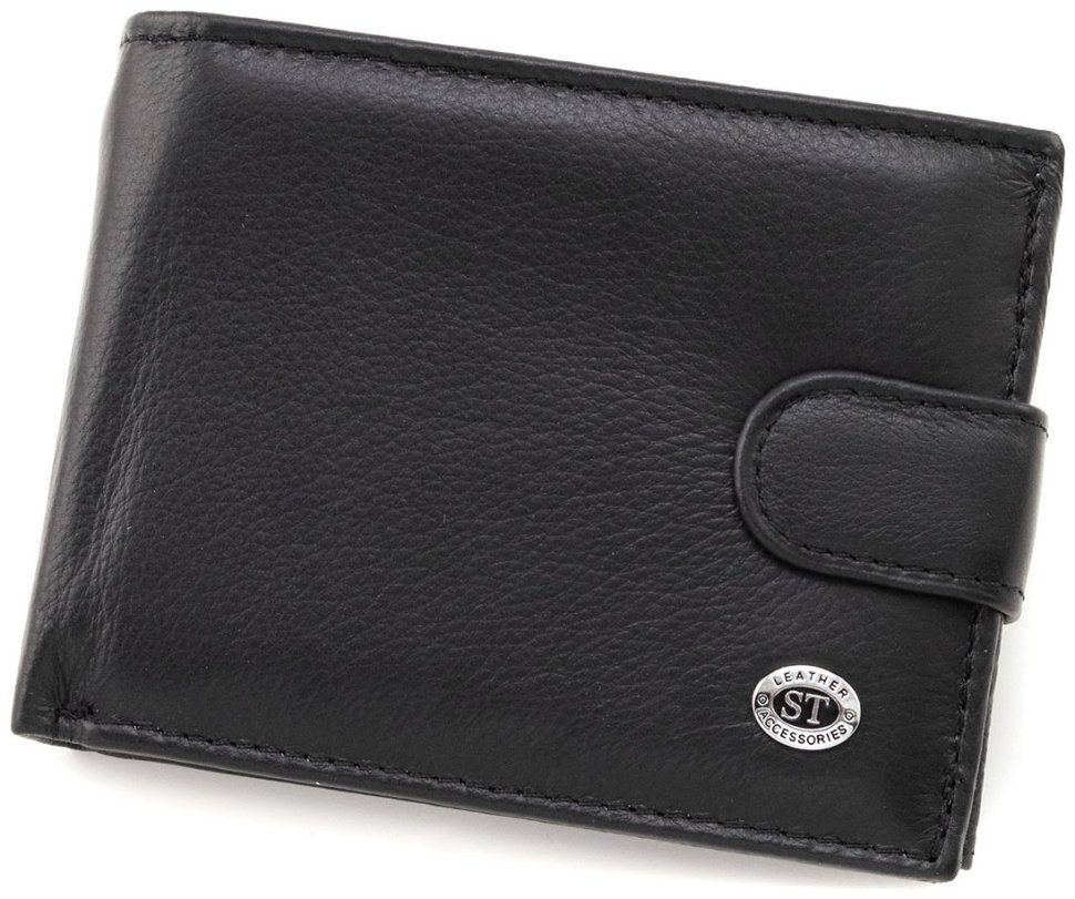Мужское кожаное портмоне с дополнительным внутренним блоком на кнопке ST Leather 90838 черного цвета modnotak фото №1